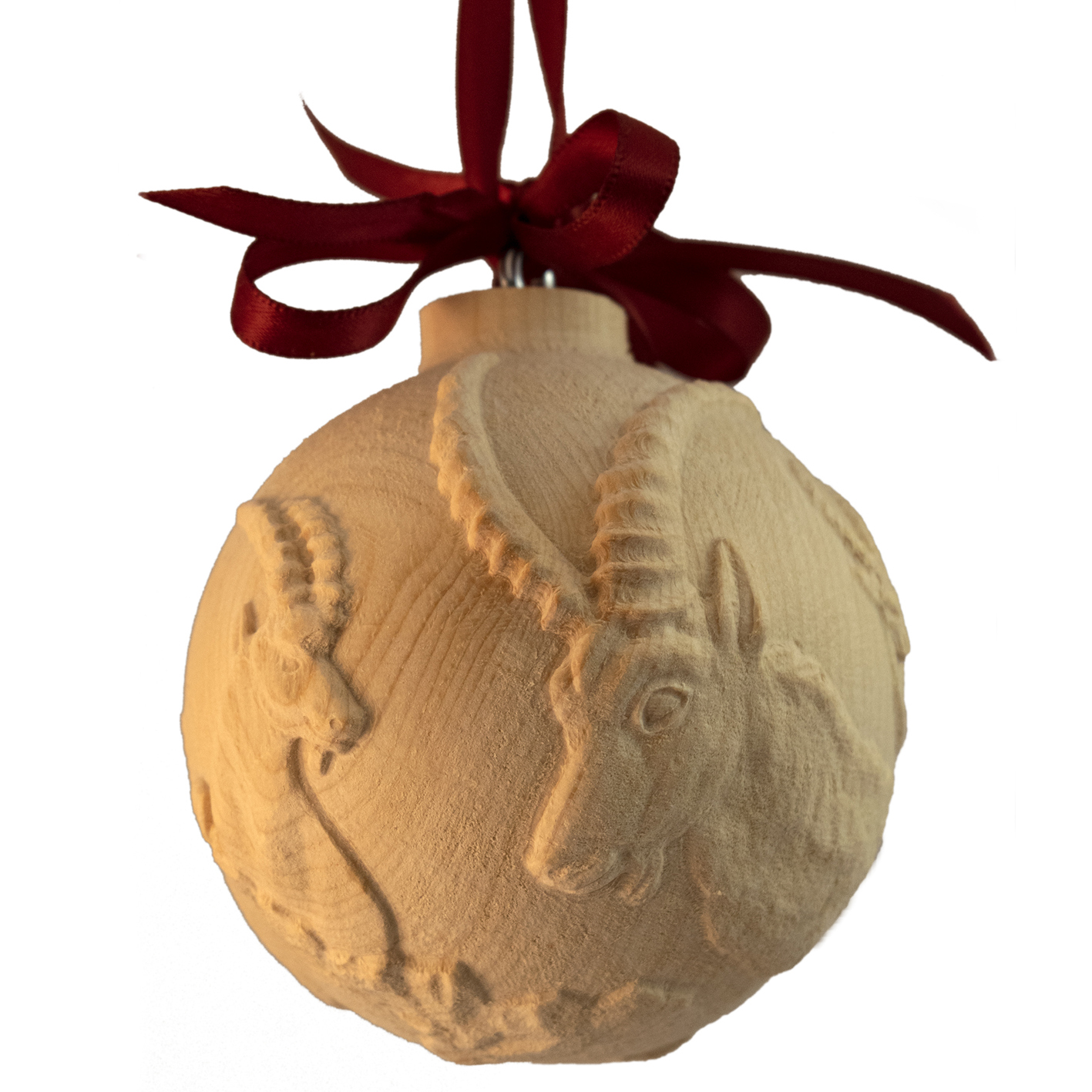 Zirbel Kugel mit Steinbock Kopf