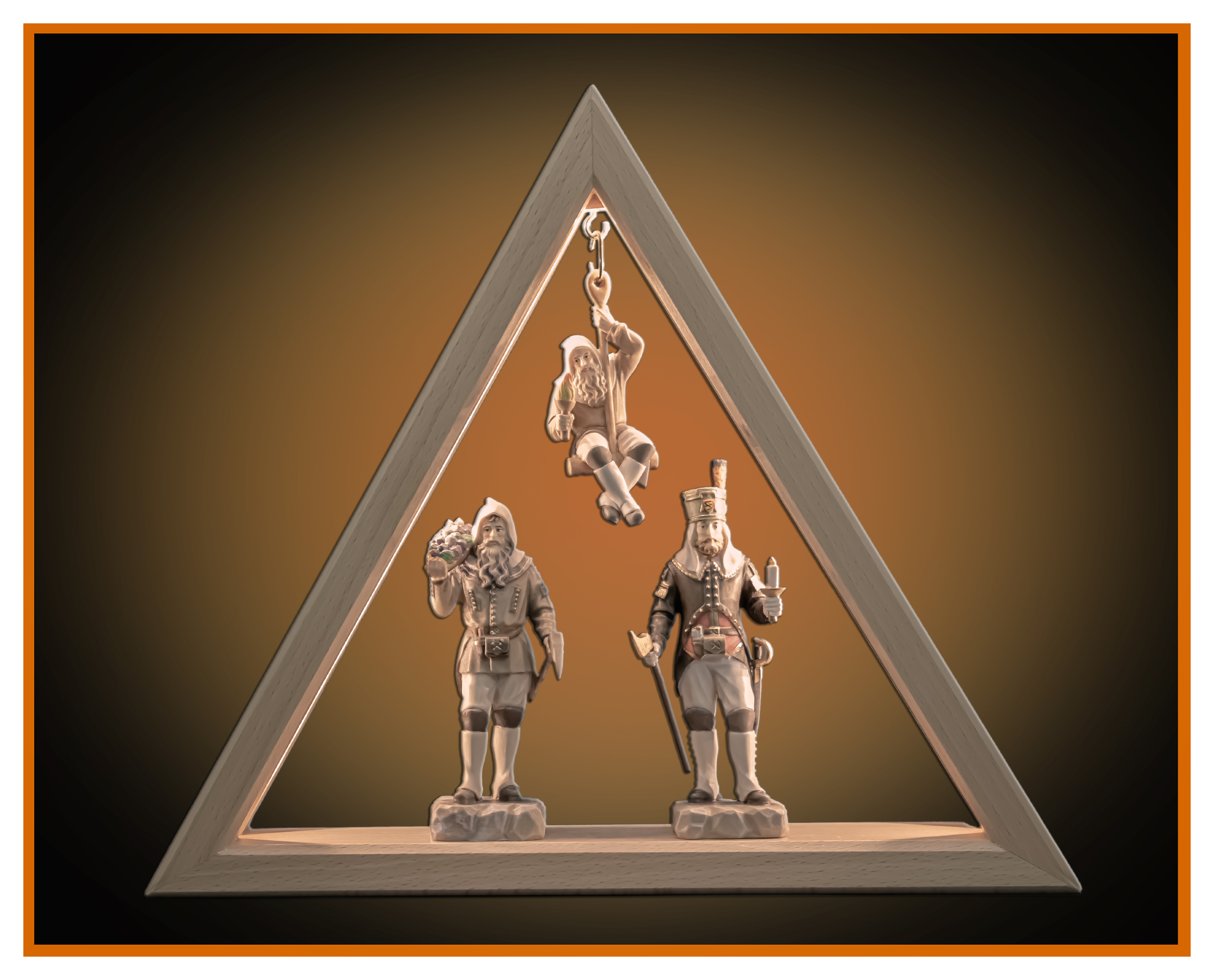 Illuminated triangle with 3 miners