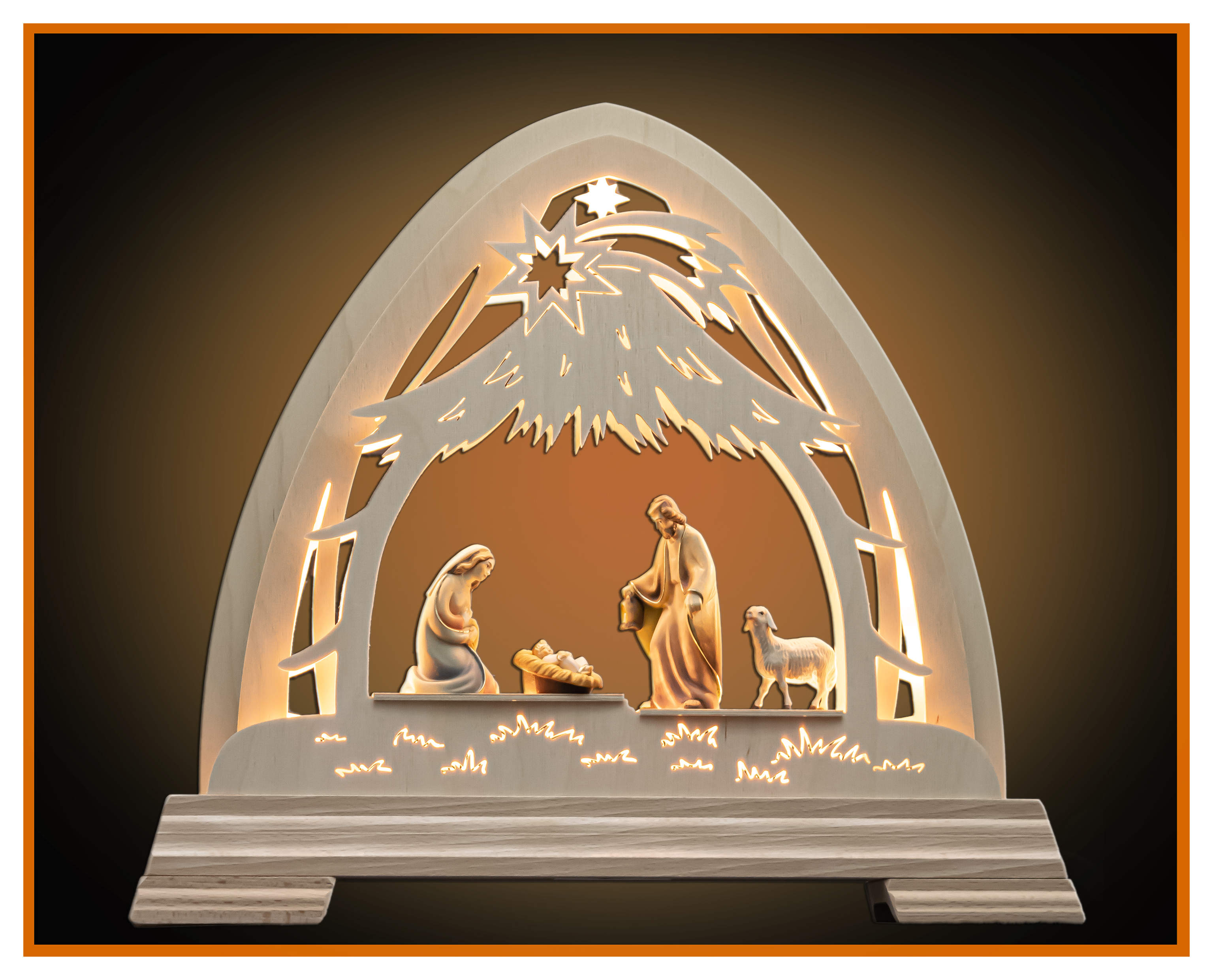 Gothic arch LED Holy Family + sheep