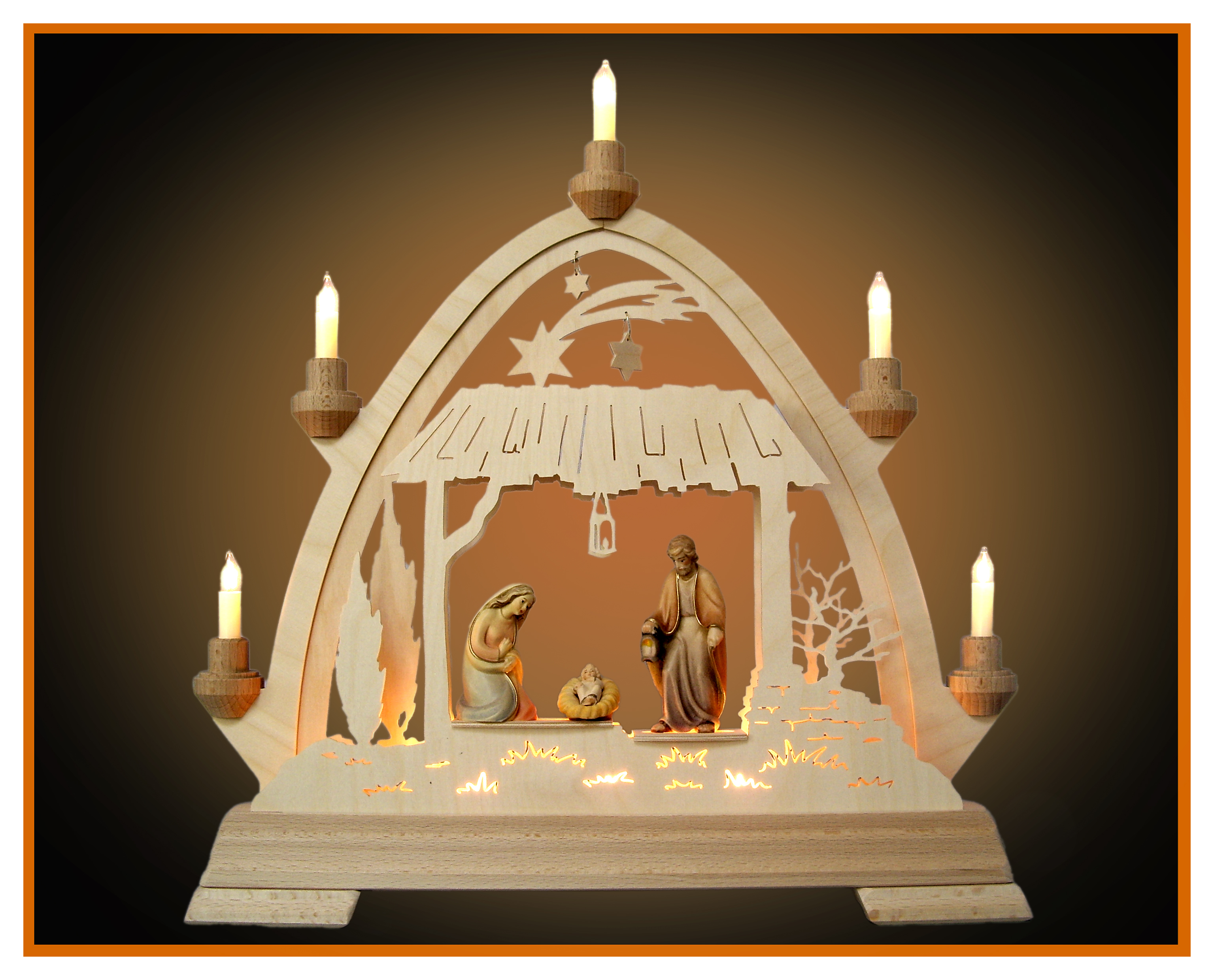 Gotischer Bogen 42,5x40x7 cm+ Hl. Familie 9cm