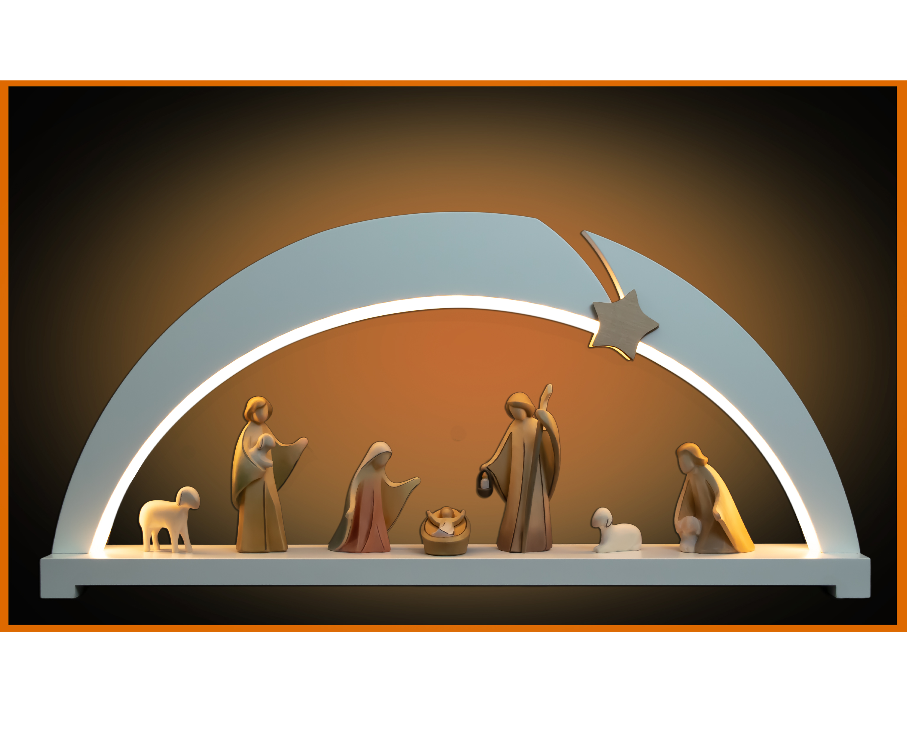 Bogen Weiß Gross mit 8 Krippenfiguren Aram LED
