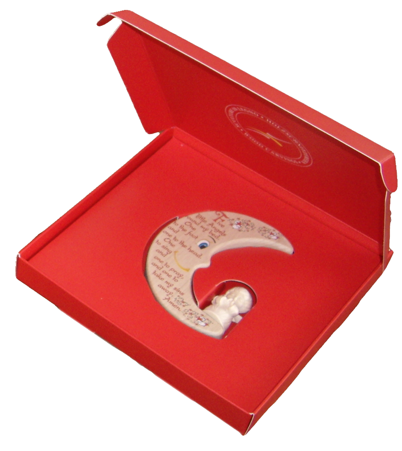 Mond mit Engel "Lieber Gott." in  Box Rot