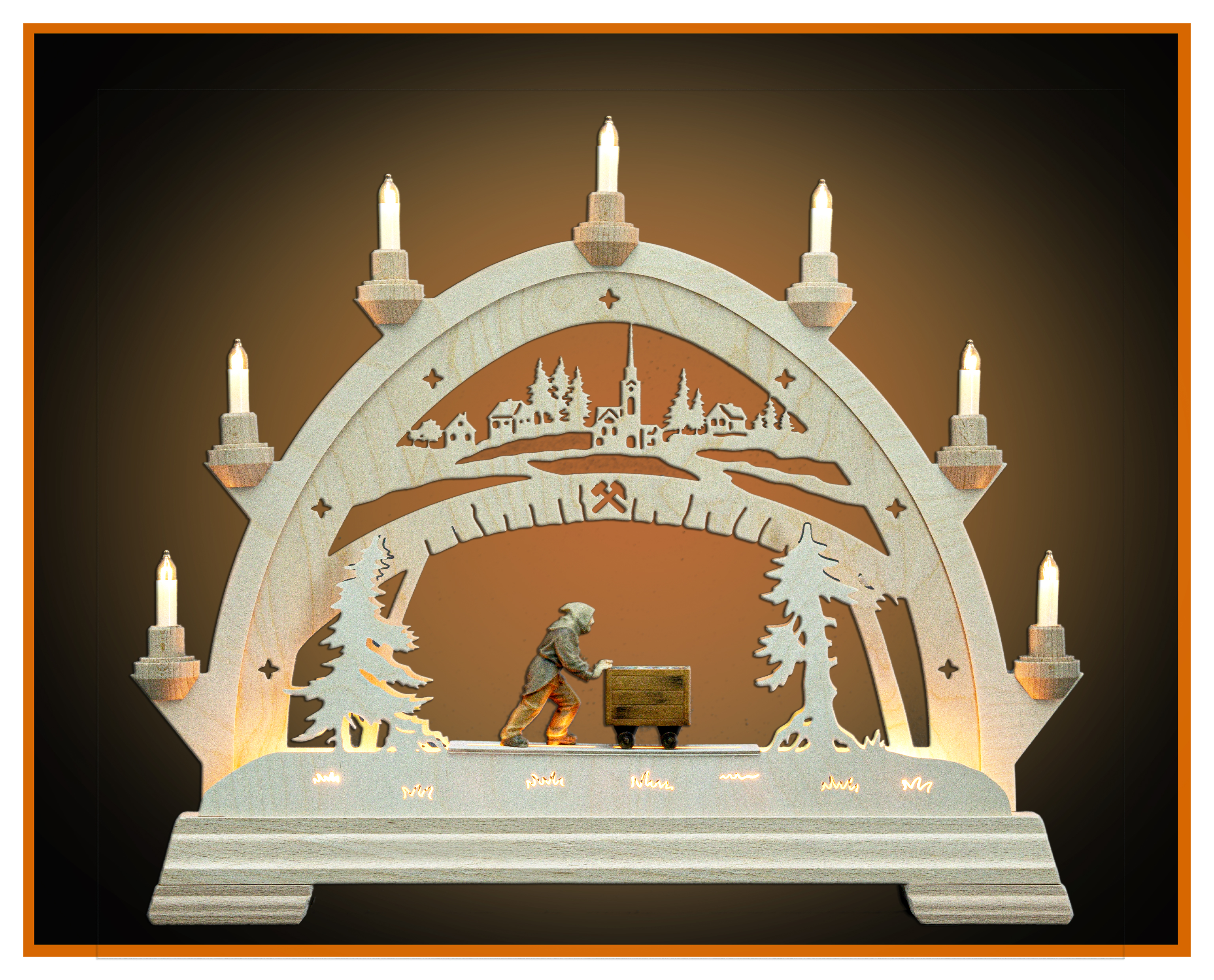 Round arch with miner with wagon 49x42cm