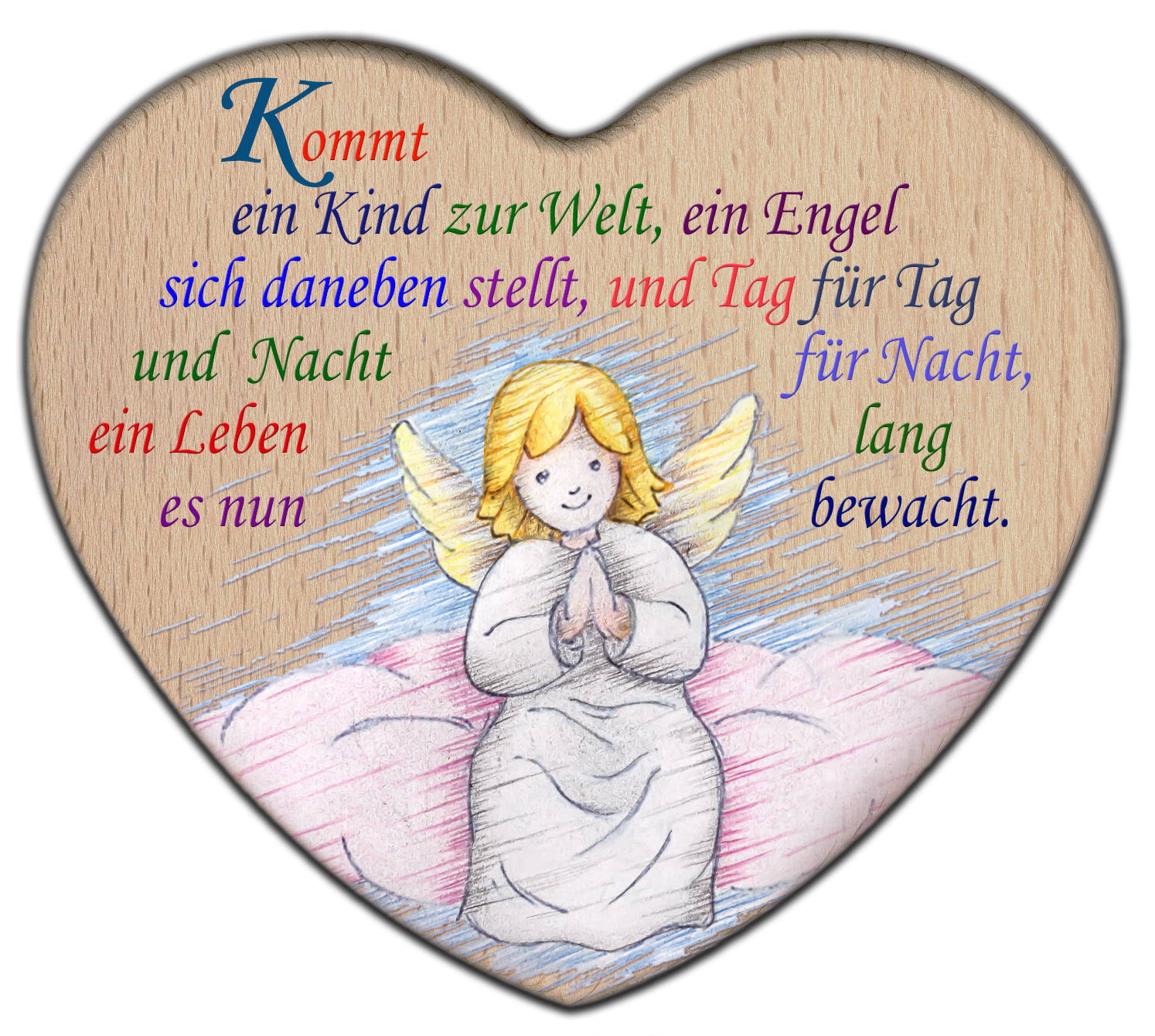 Herz bedruckt mit Engel_Kommt ein Kind