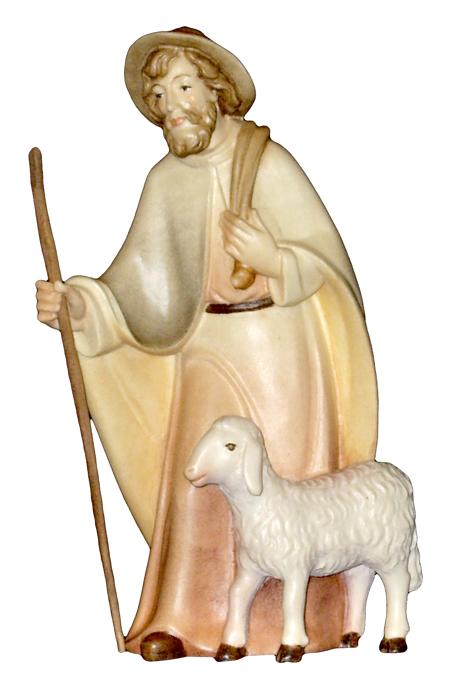 Hirt mit Hut und Schaf stehend