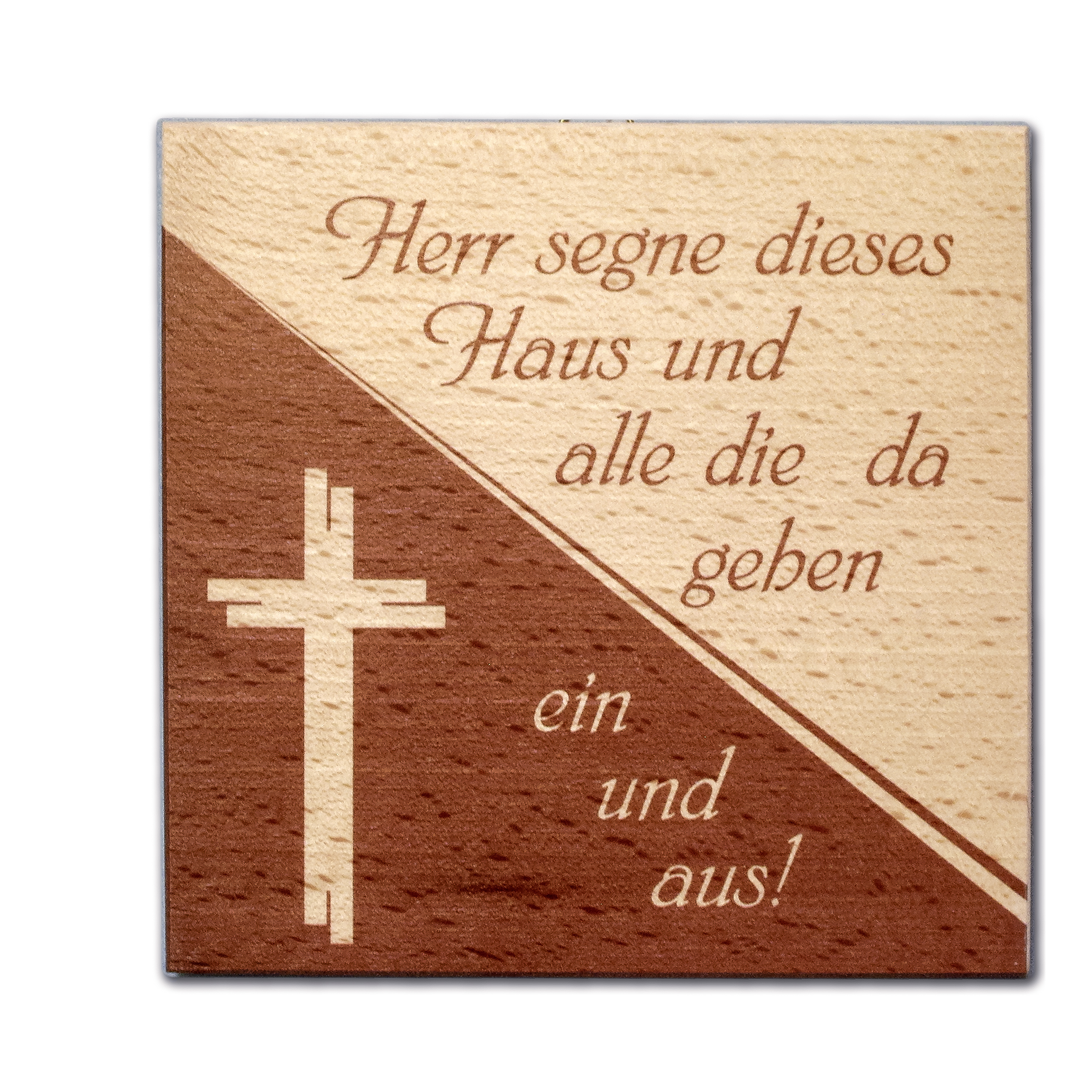 Haussegen bedruckt Kreuz Buche