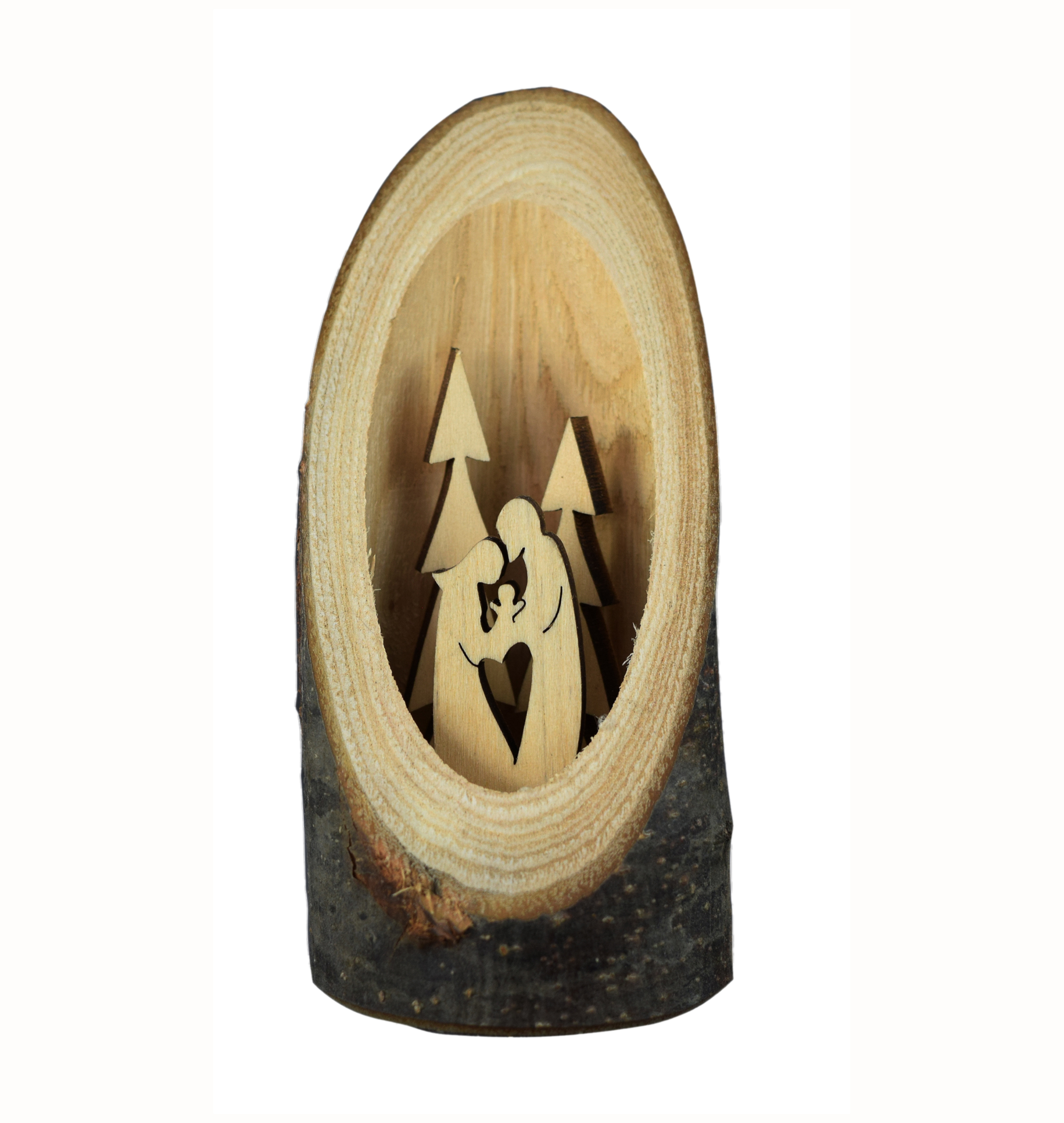 Holzstamm Ellipse mit Hl. Familie