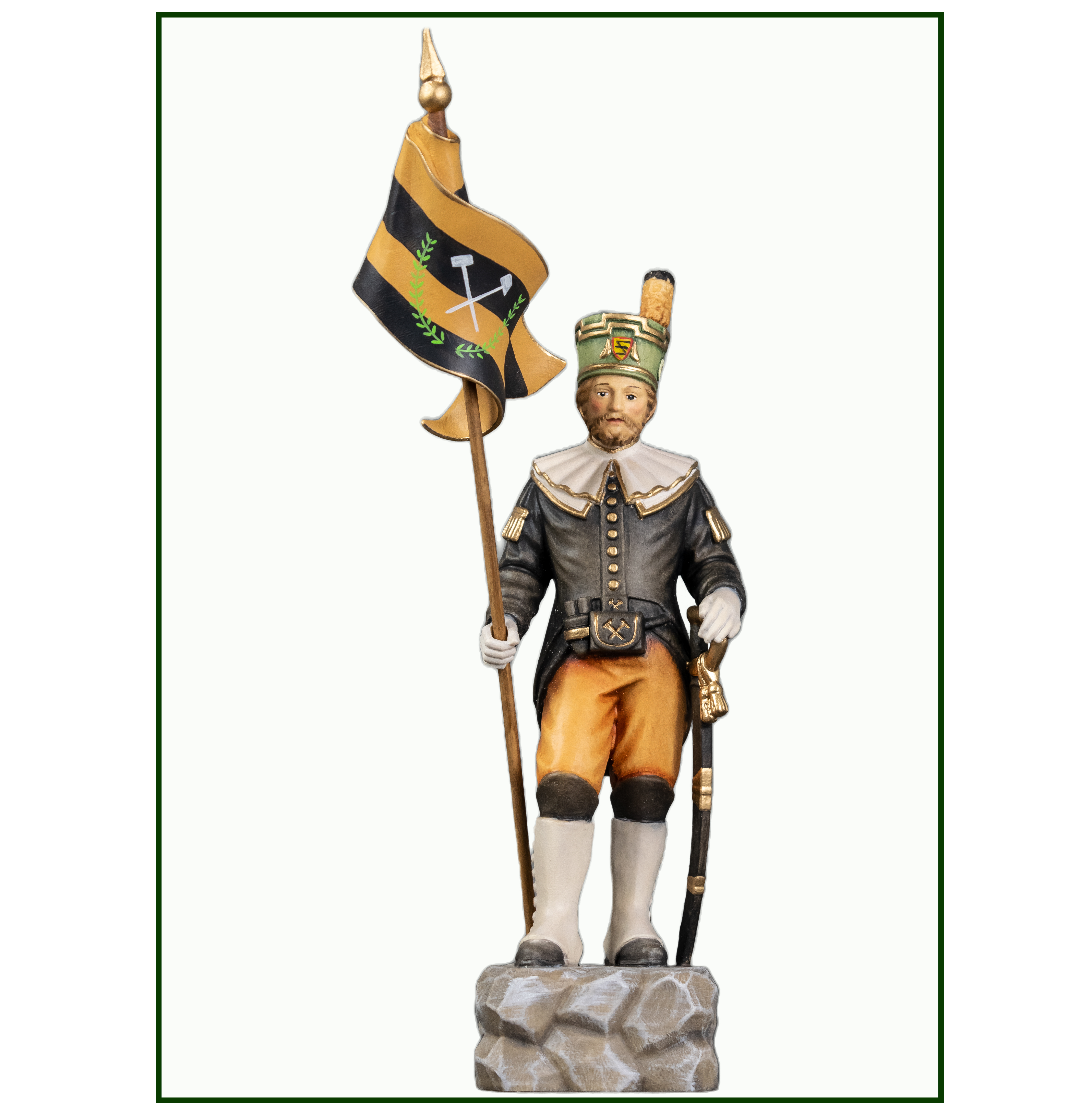 Schneeberger Obersteiger mit Bergmannfahne gelb-schwarz