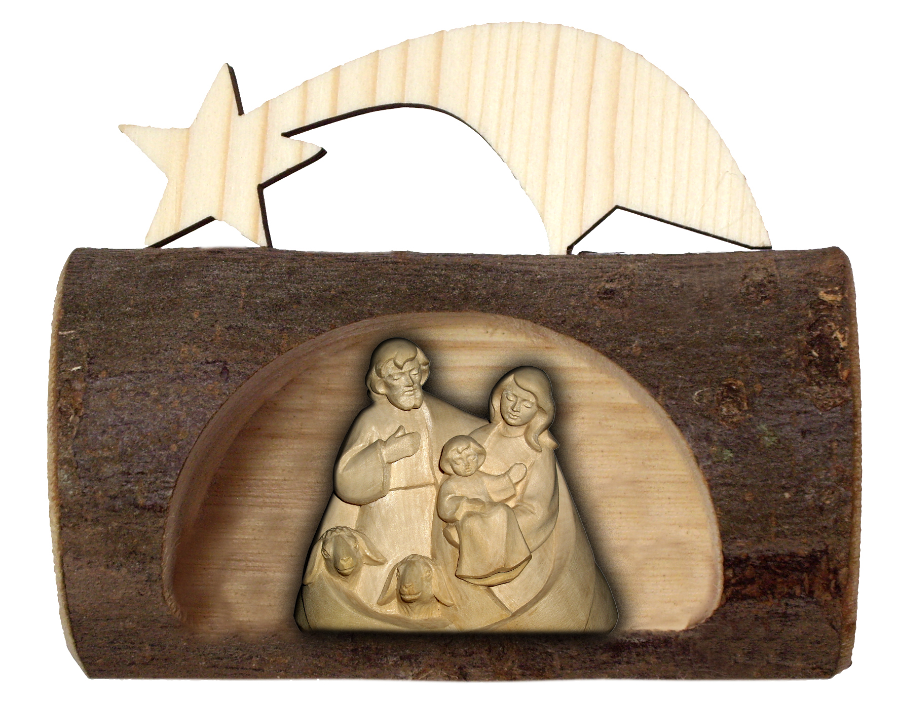 Holzstamm mit Saibo Hl.Familie