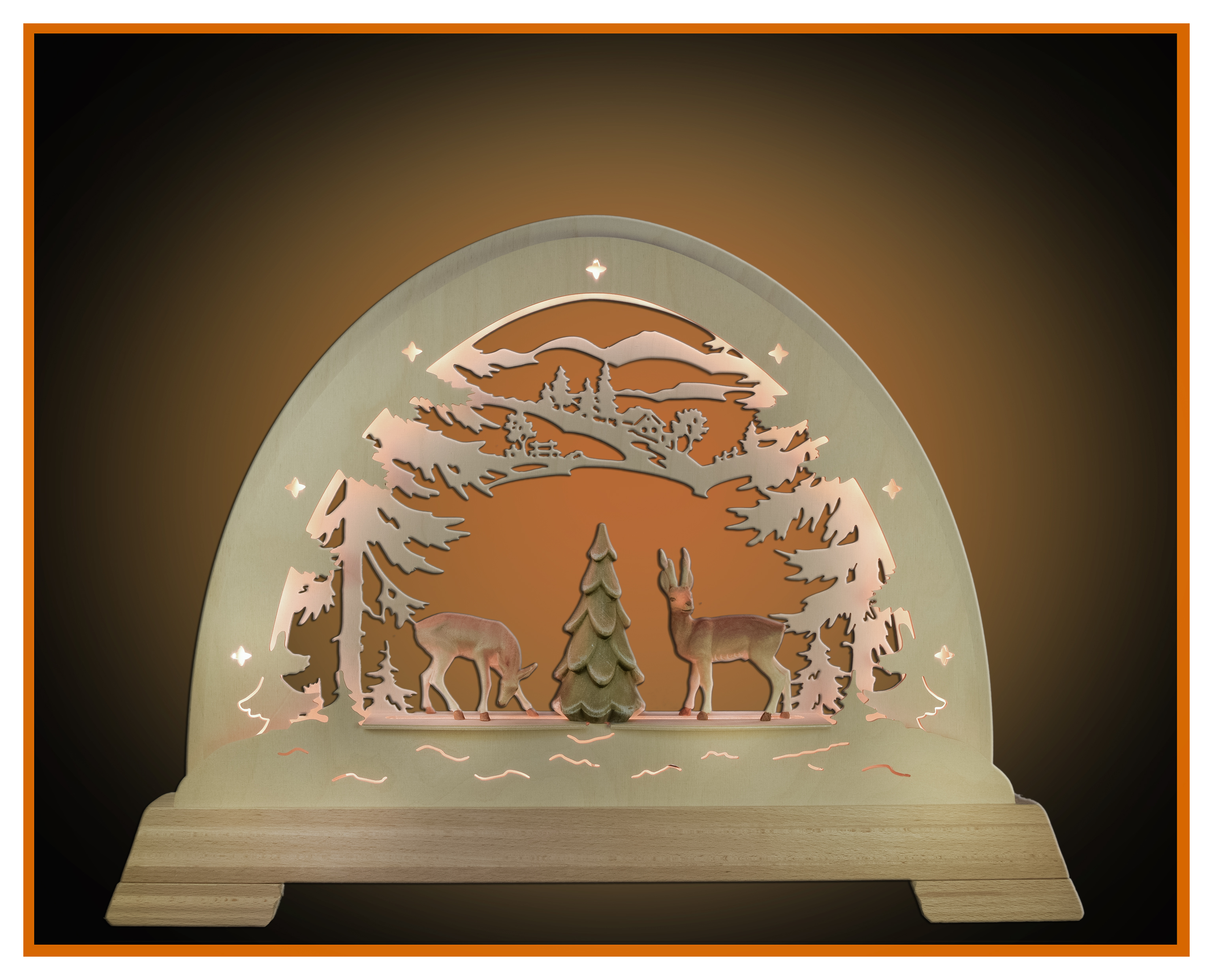 LED round 49x42cm arch with deer, roebuck and tree