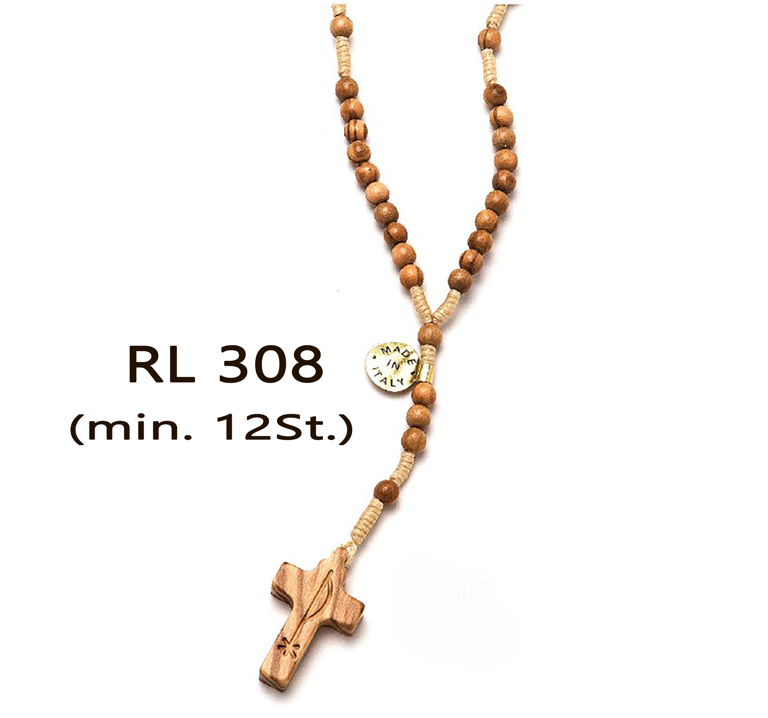 VE 12st._Rosenkranz aus glattem, rundem Olivenholz mit Seilbindung Ø 5 mm.