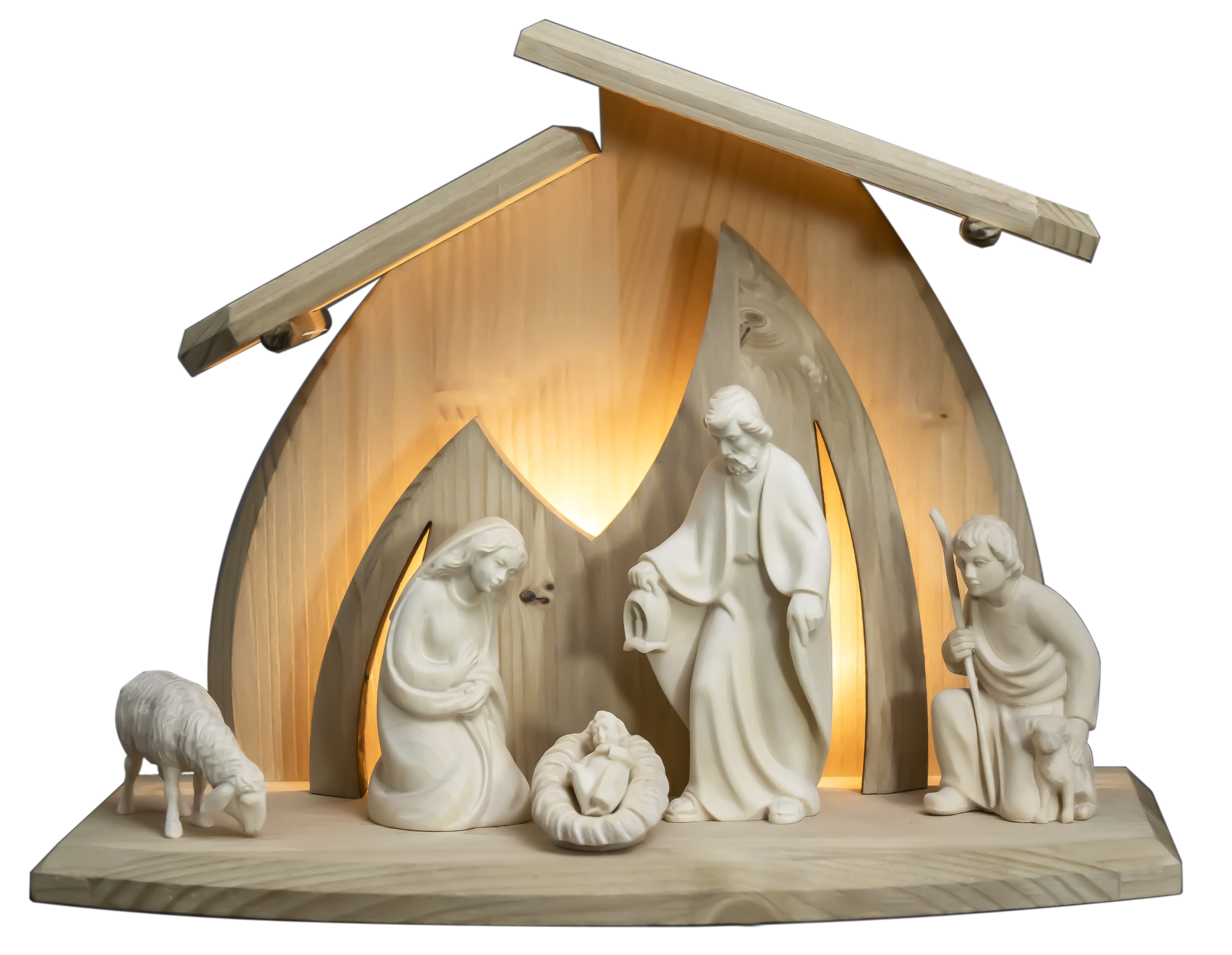 5tlg. Rudolfkrippenfiguren + LED Fam.Stall Altea