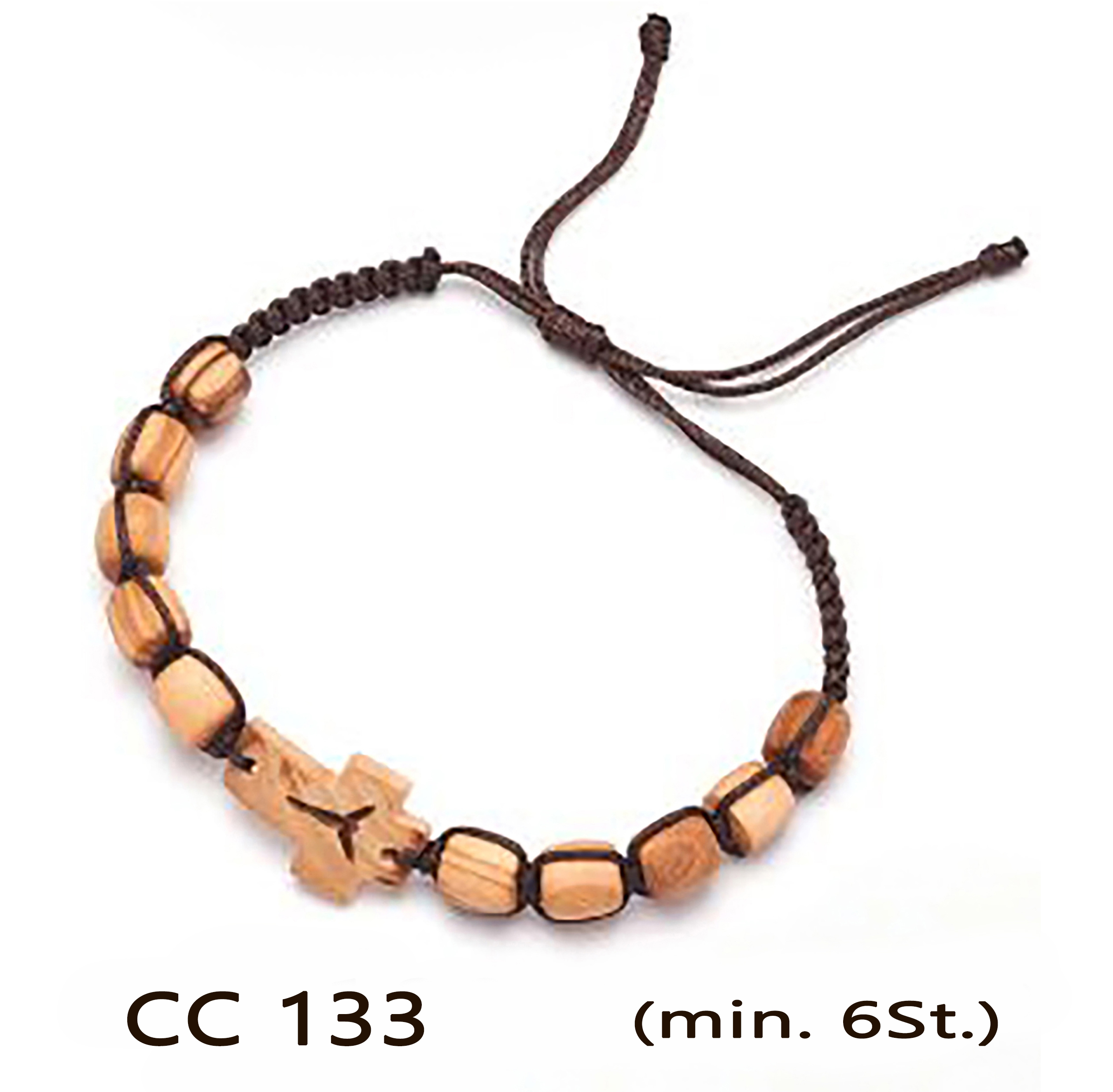 VE 6st._Armband mit Kreuz aus Olivenholz