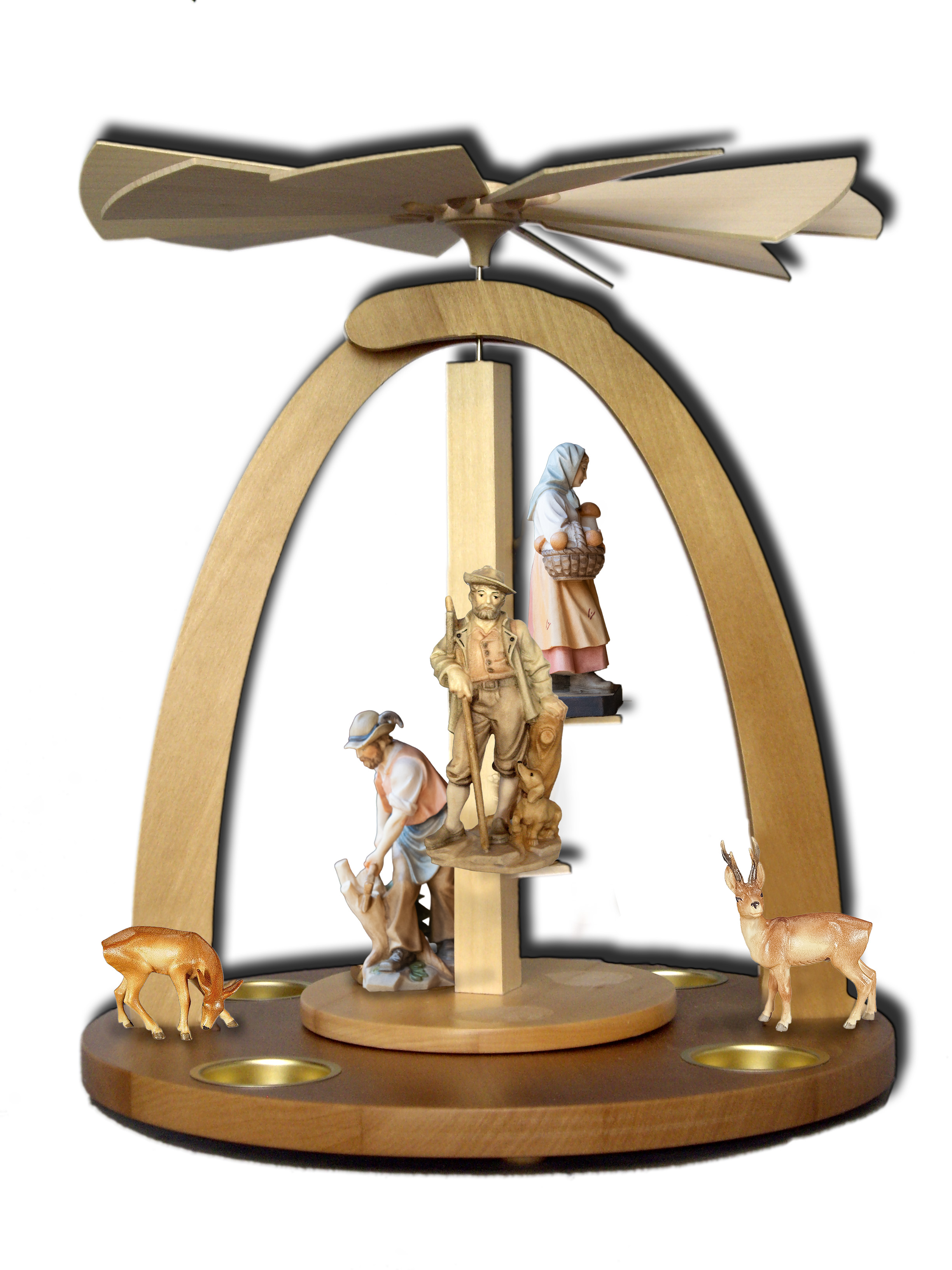 Treppenpyramide mit 3Waldfiguren +2 Rehen