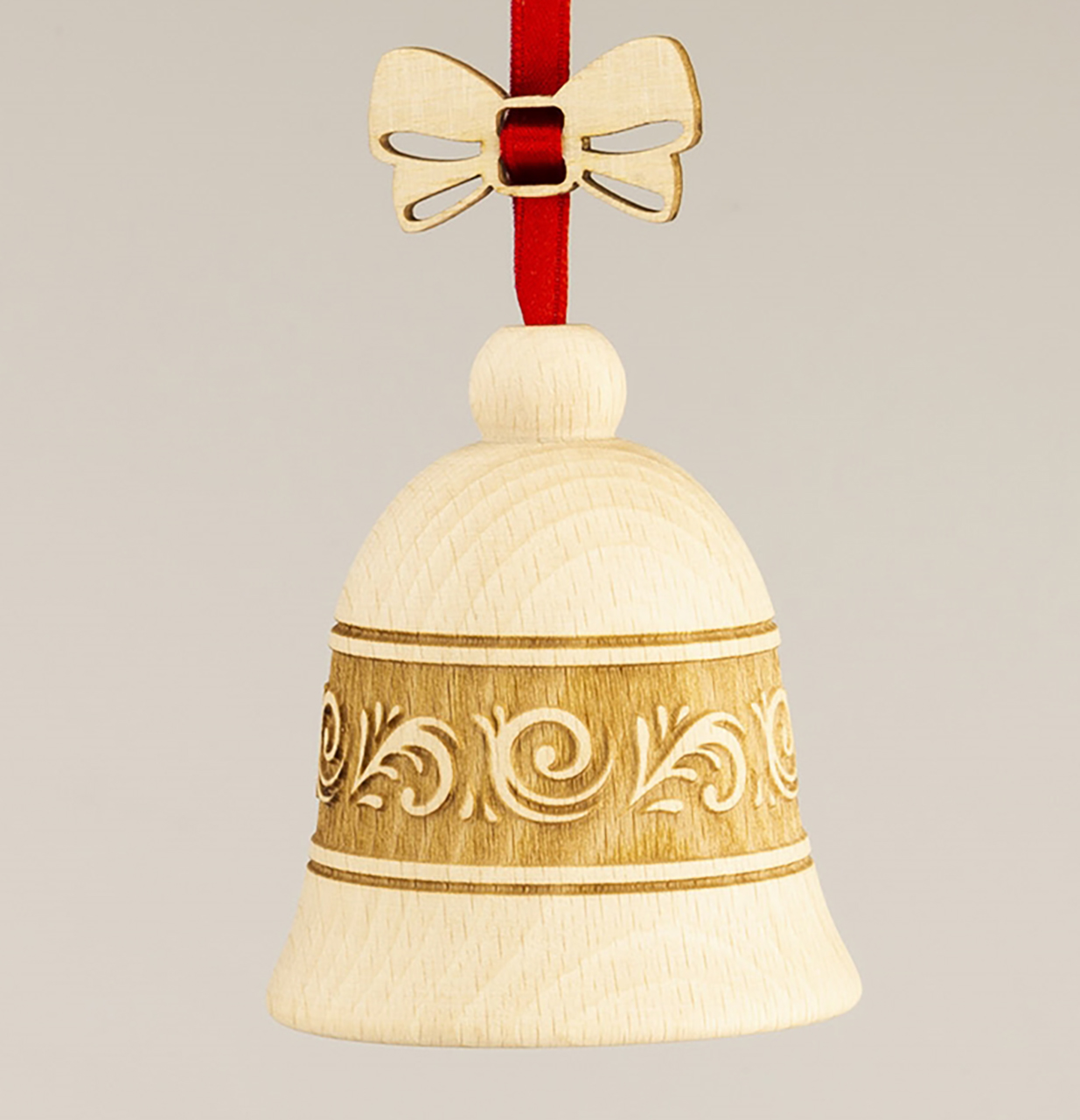 Real Bells With Ribbons Bell Ribbon in wood with decoration | 05 cm | L9063_01