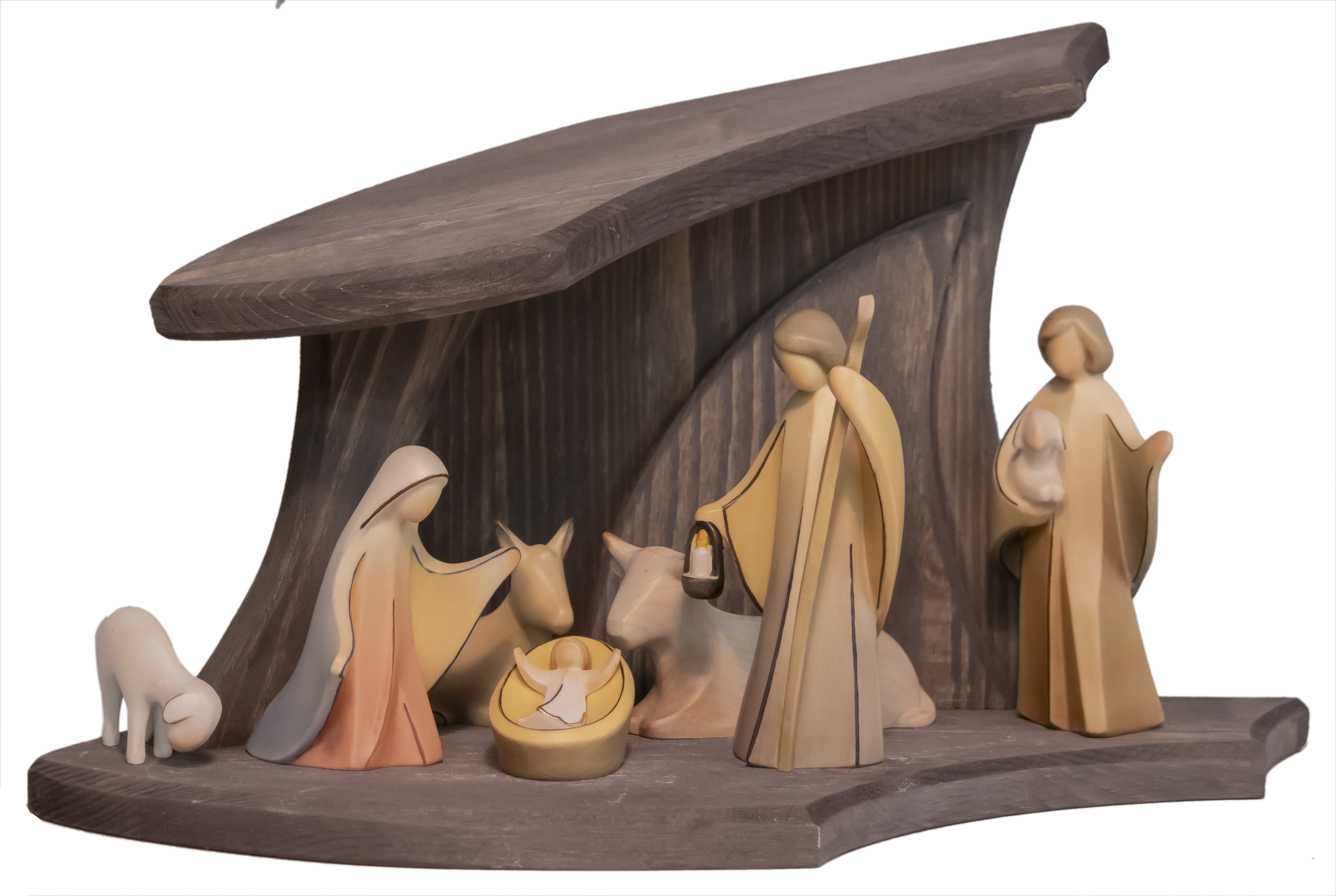 Grau Design Familienstall mit Aram Krippenfiguren 8tlg.