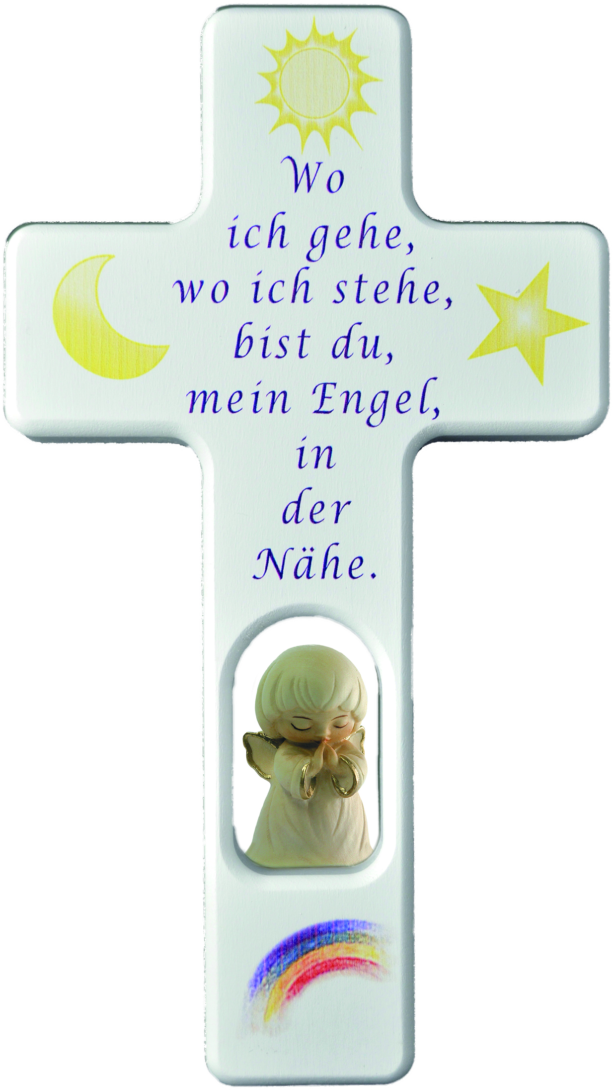 Kreuz weiß mit Engel Wo ich gehe