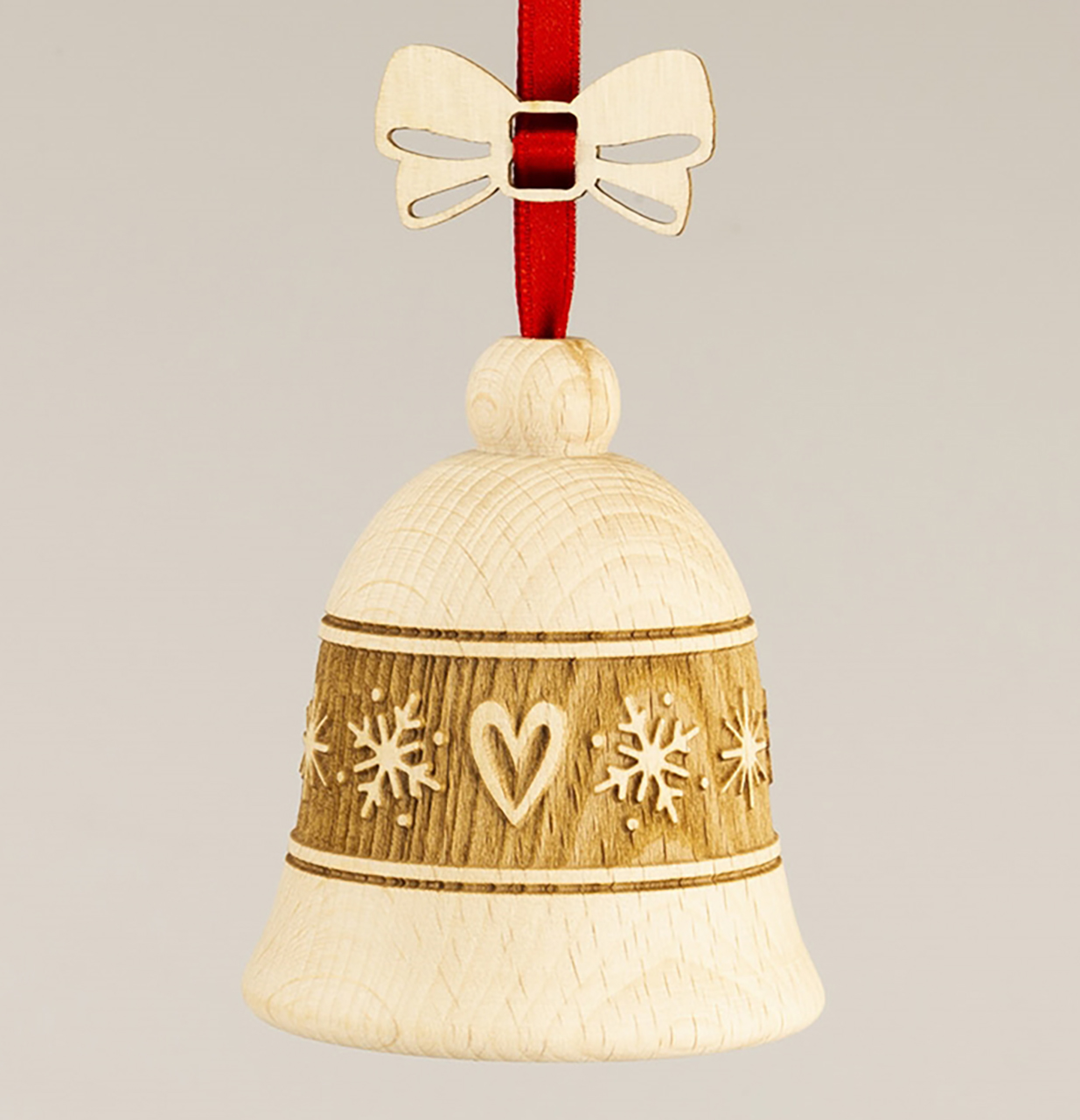 Glocke Ribbon aus Buche mit Schneeflocke