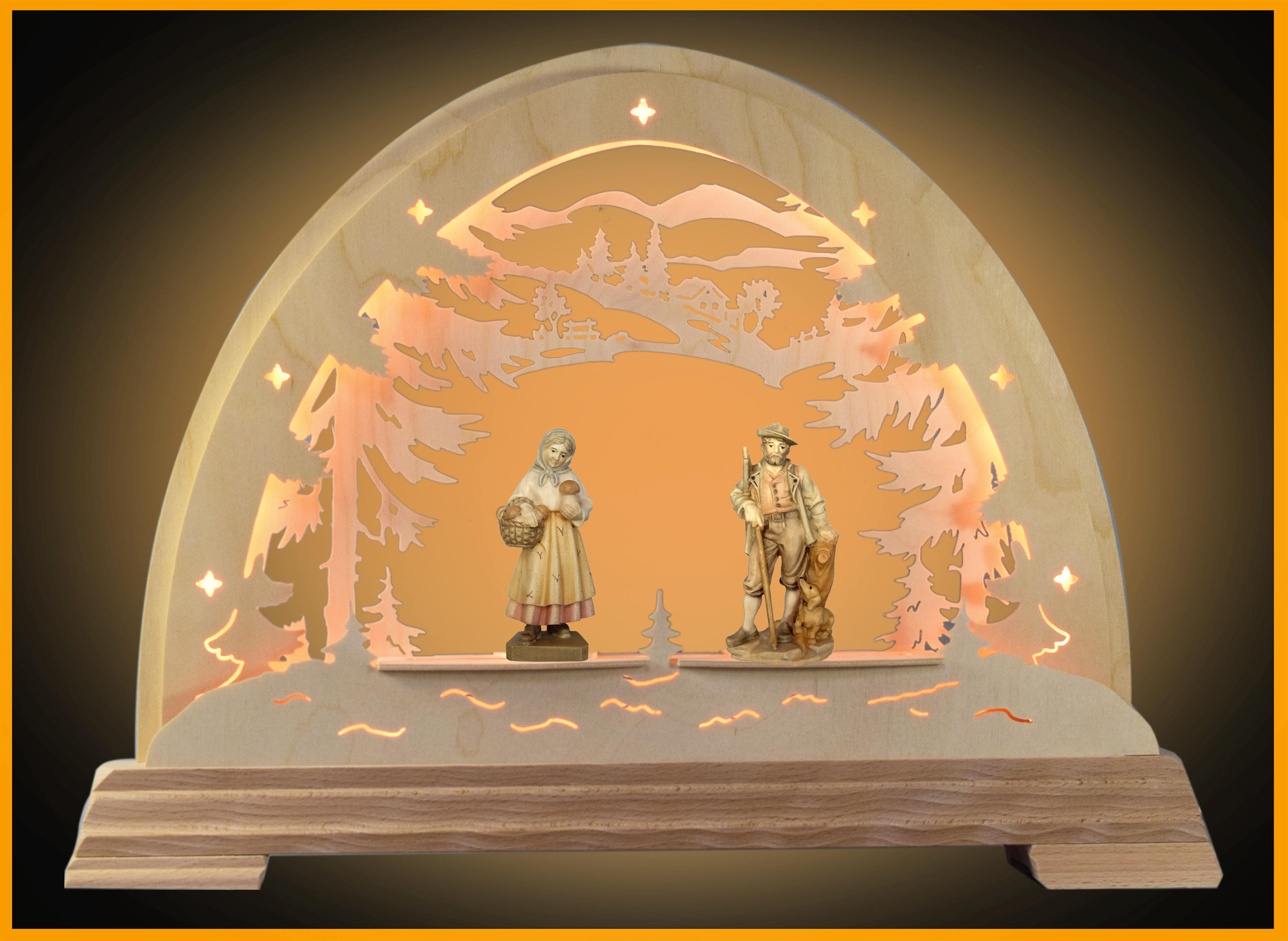 LED arched forest 49x37cm with 2 forest people 10cm