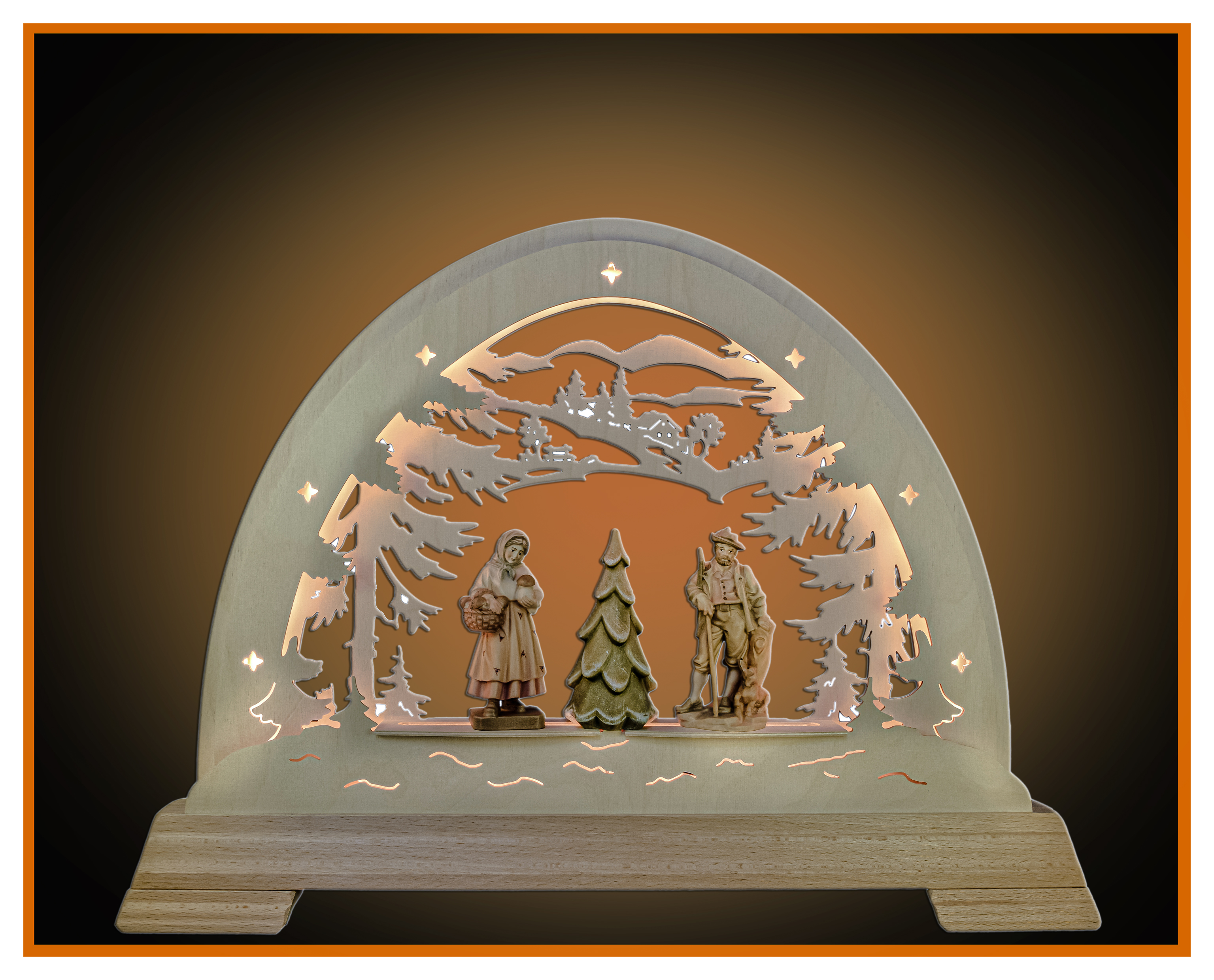 LED arched forest 49x42cm with 2 forest people+tree 10cm