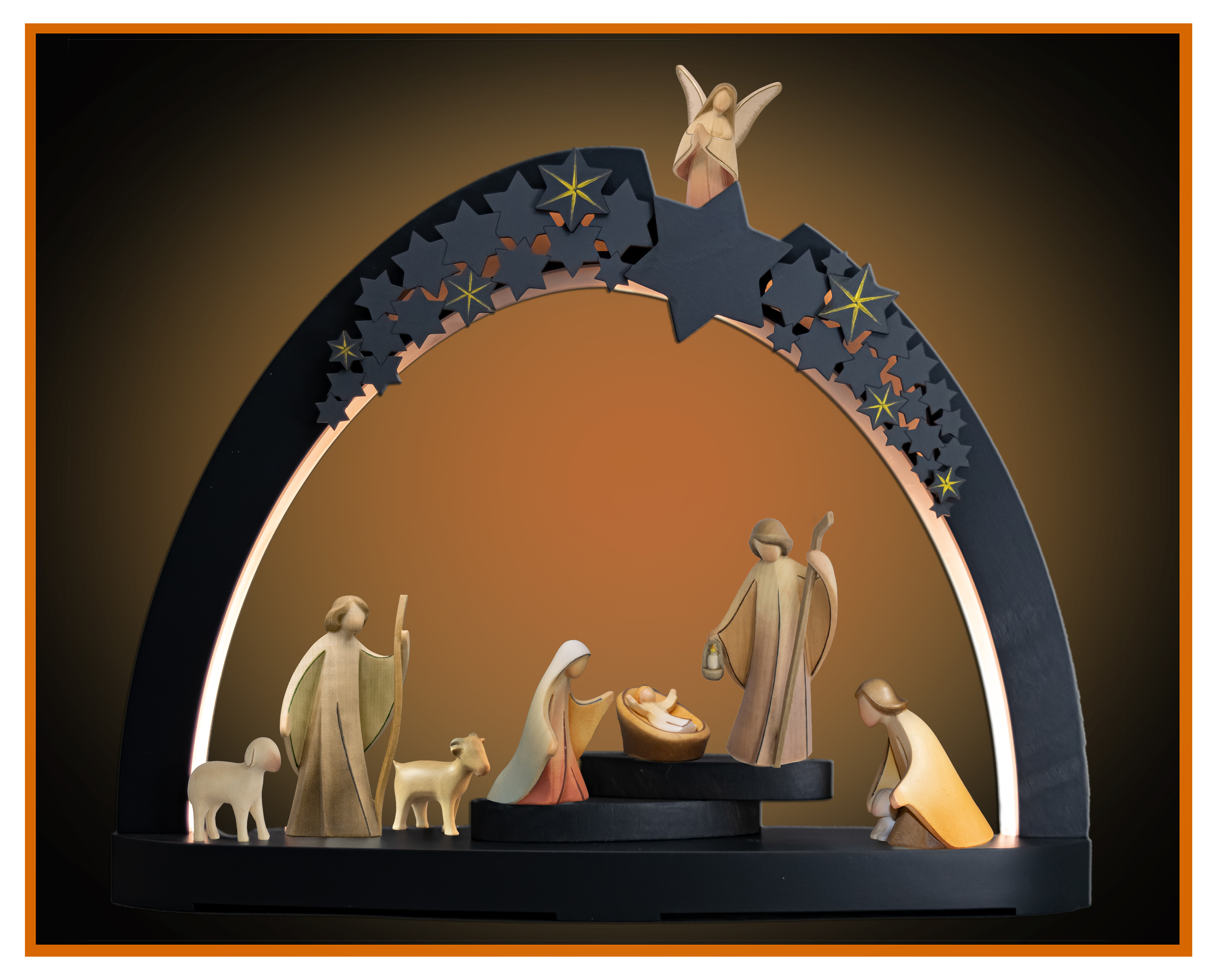 Led Bogen Sterne Grau mit 10tlg. Aram Krippe