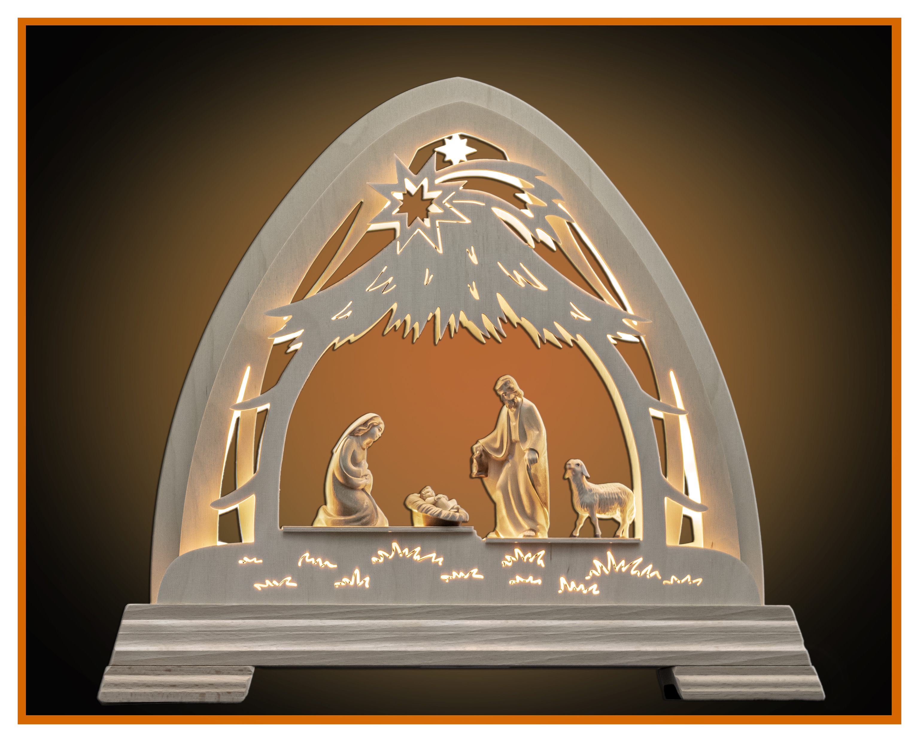 Gotischerbogen LED Rudolf Familie + Schaf