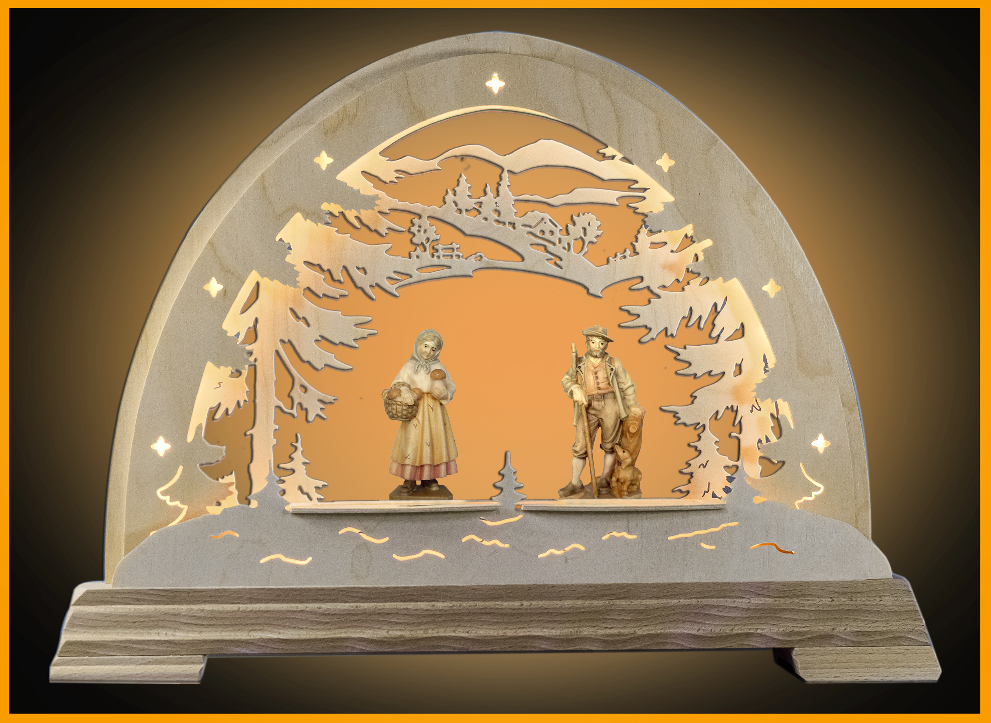 LED arched forest 49x37cm with 2 forest people 10cm