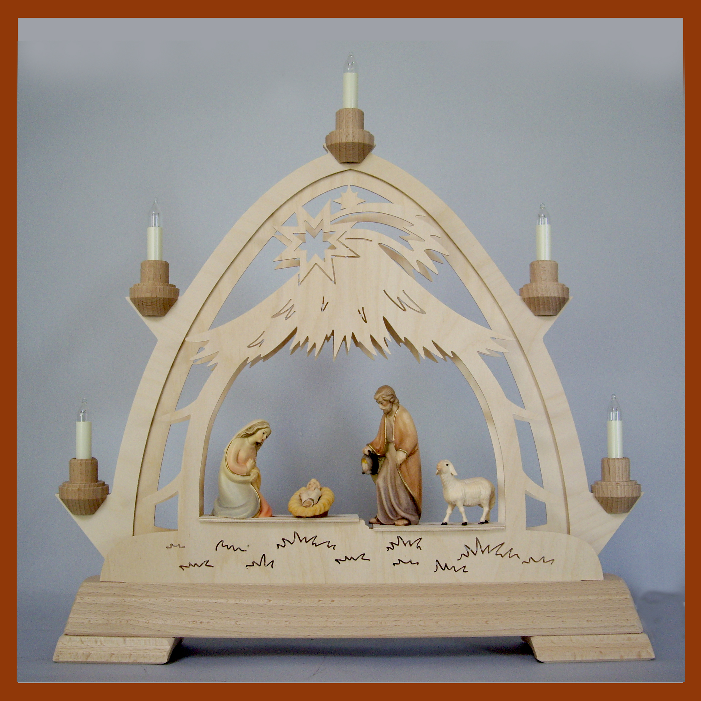 Gotischer Bogen 42,5x40x7cm +Hl. Fam.9cm+Schaf