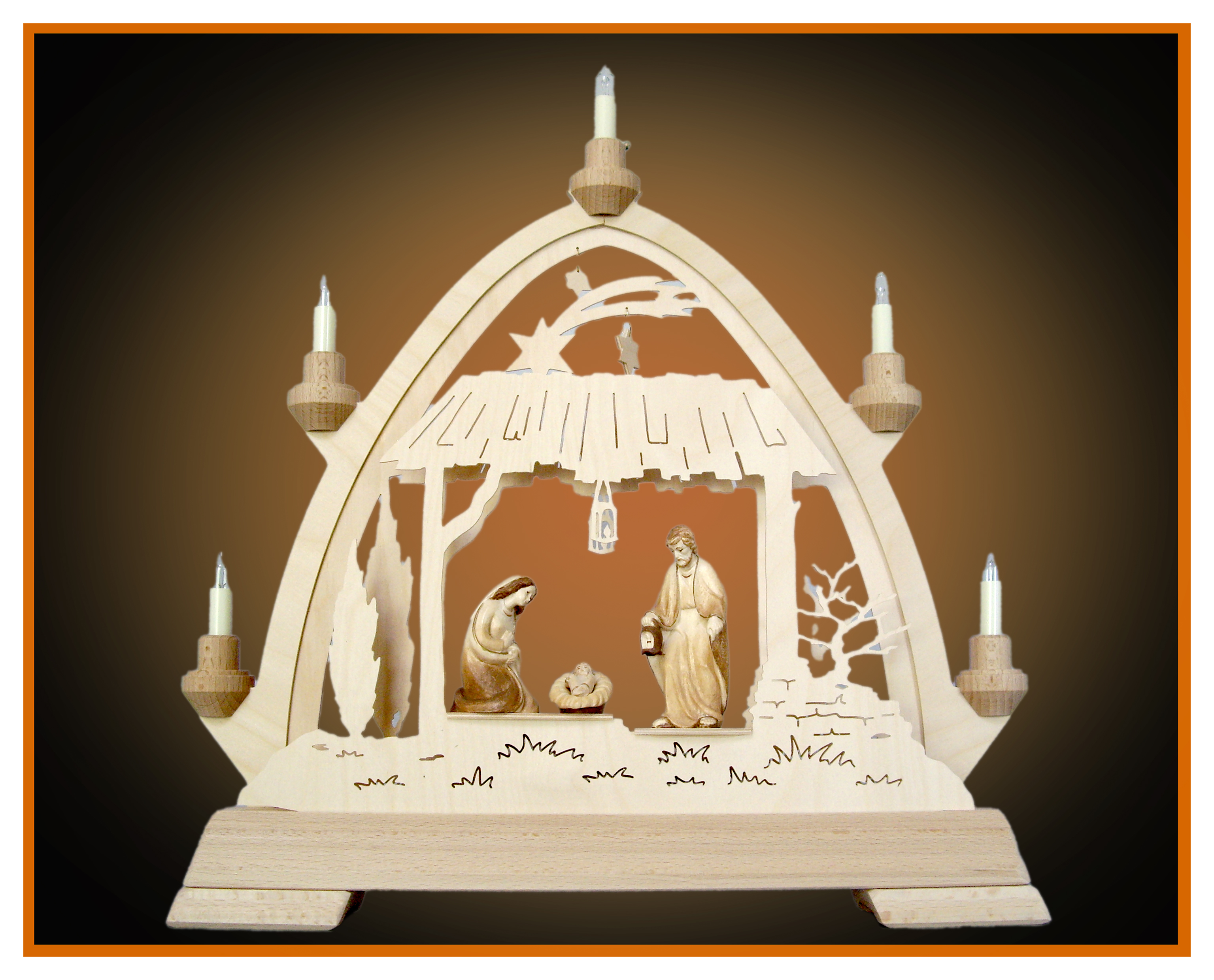 Gotischer Bogen 42,5x40x7 cm+ Hl. Familie 9cm