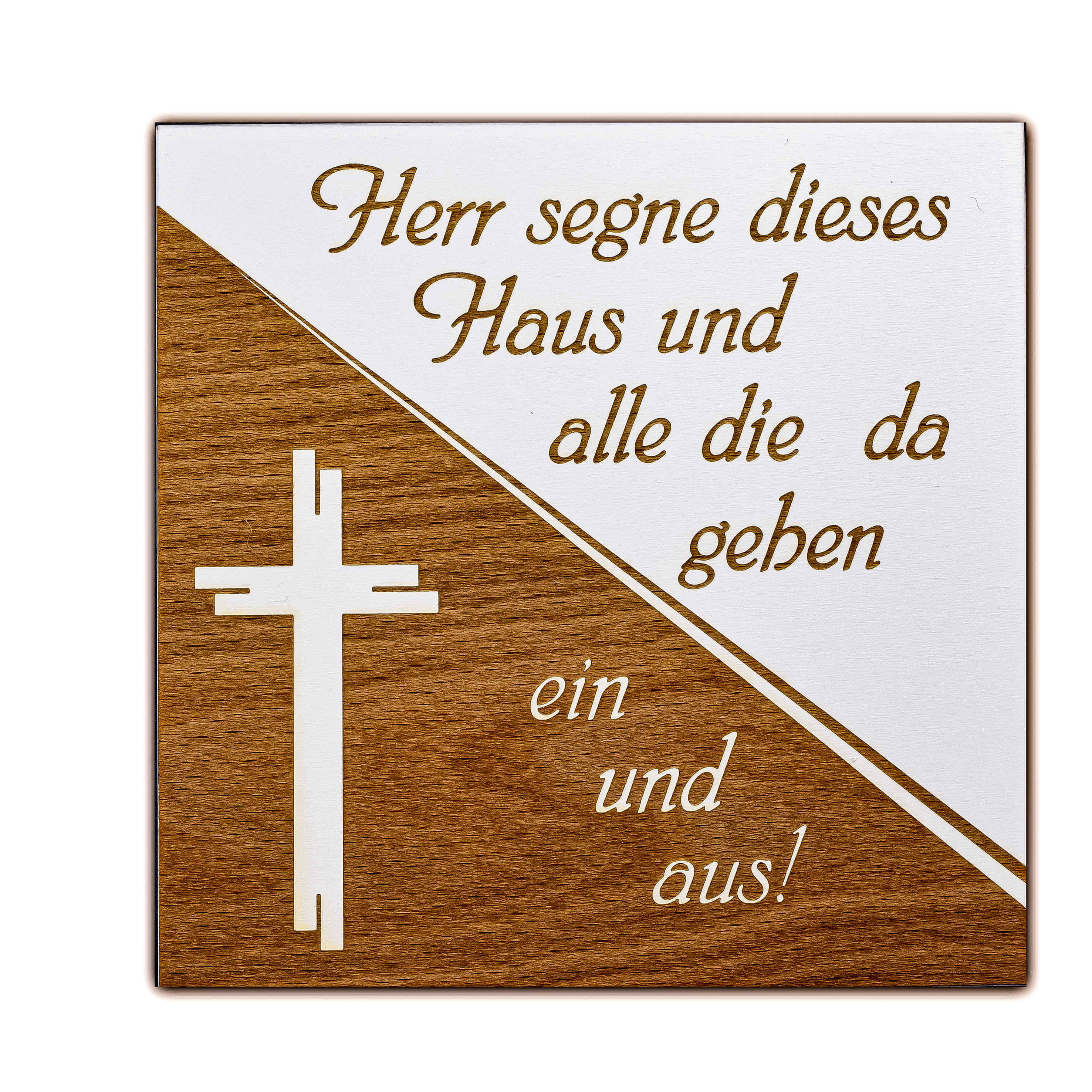 Haussegen Laserart Kreuz Buche