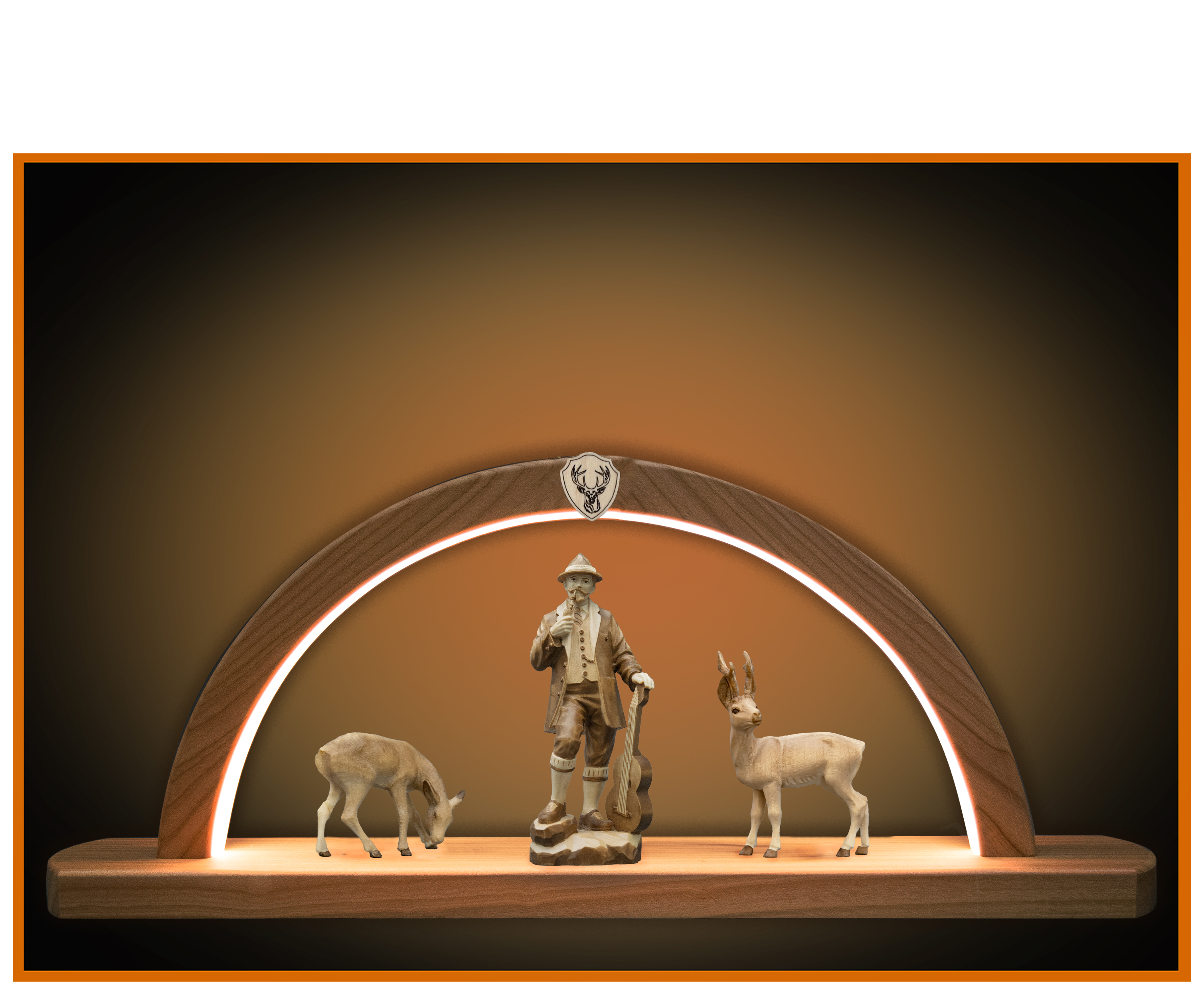 Anton G. mit 2 Rehe auf LED Lichterbogen