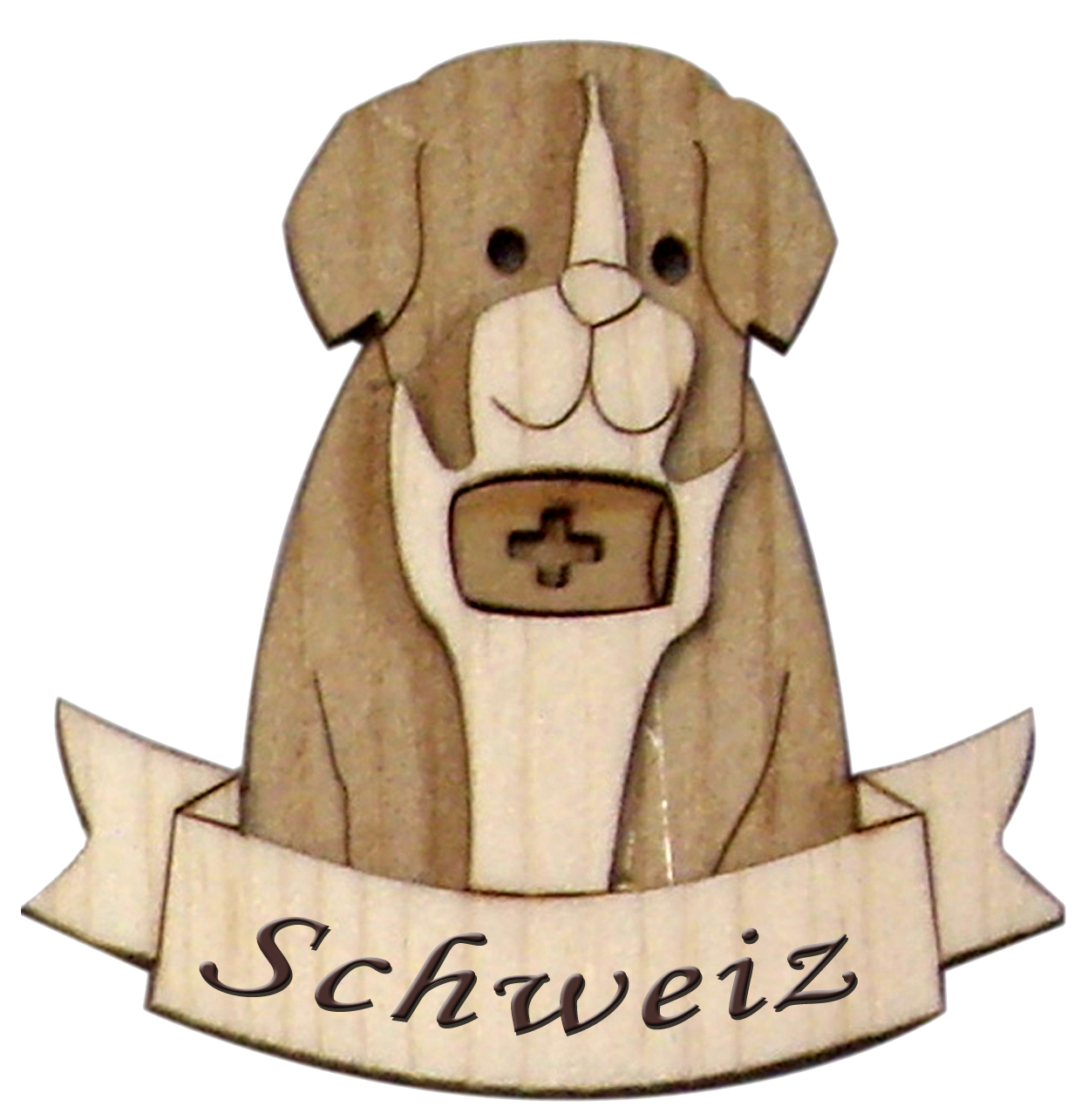 Magnet 3D bicolor in wood+St.Bern+writing