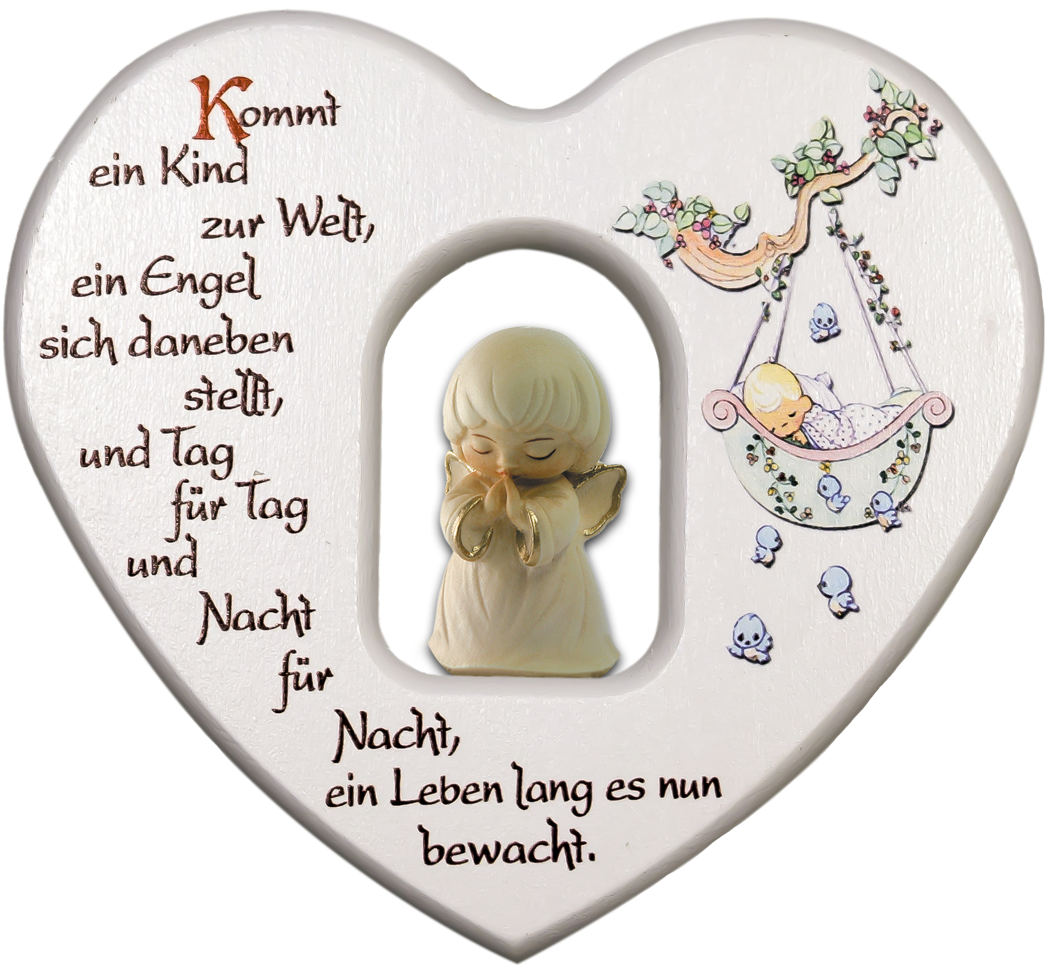 Weiß Bemalung Herz mit Engel " Kommt ein.."