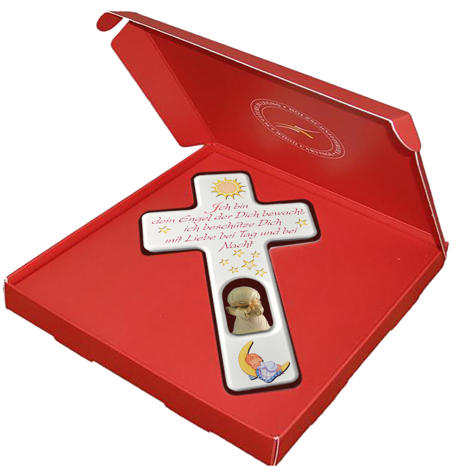 Kreuz weiß mit Engel  in Box Ich bin